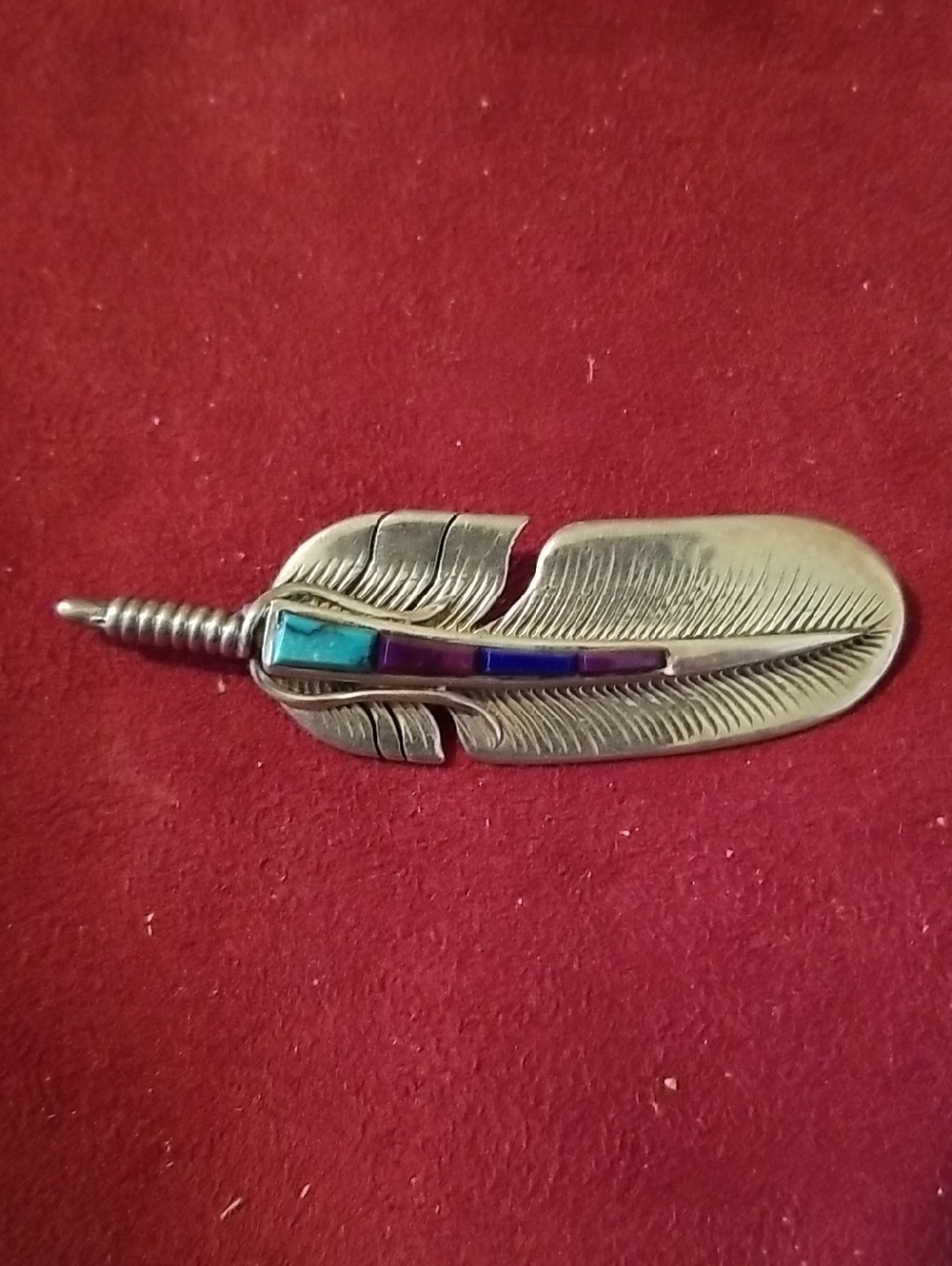 Sterling, signed Christin Wolf Pin with Inlaid Stones
